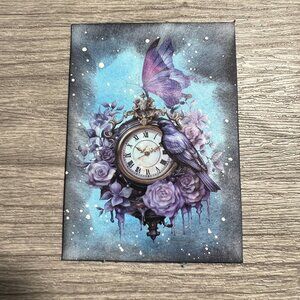 Original ACEO Art Card Time And Space Clock Bird & Butterfly